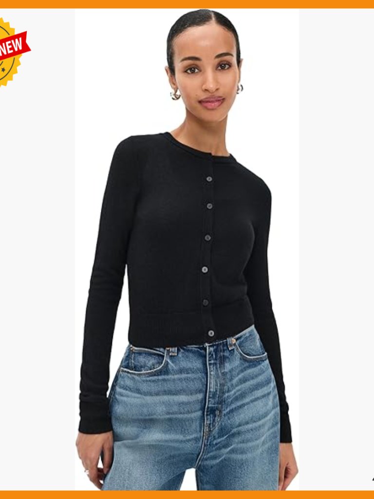 Lightweight Knit Button Down Cardigan Long Sleeve Ribbed Trim